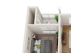 2x2 Two bedroom, two bathroom apartment at Ashley Cascade in Atlanta, Georgia