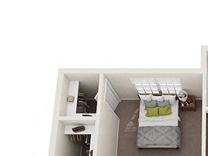 2x1 Two bedroom, one bathroom apartment at Ashley Cascade in Atlanta, Georgia