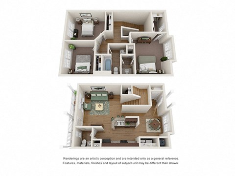 Upstairs and down stairs layout at Ashley Cascade in Atlanta, Georgia