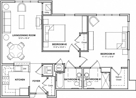 2 Bedroom Floor Plan- 2D