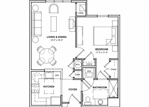 One Bedroom Floor Plan- 1A