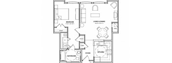 Handicap Accessible One Bedroom Floor Plan- 1B