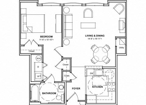 Handicap Accessible One Bedroom Floor Plan- 1B