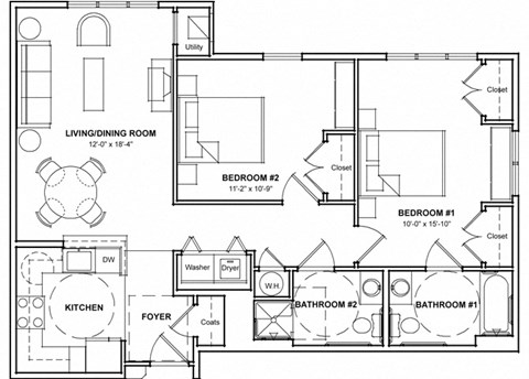 Handicap Accessible 2 Bedroom Floor Plan- 2DHC