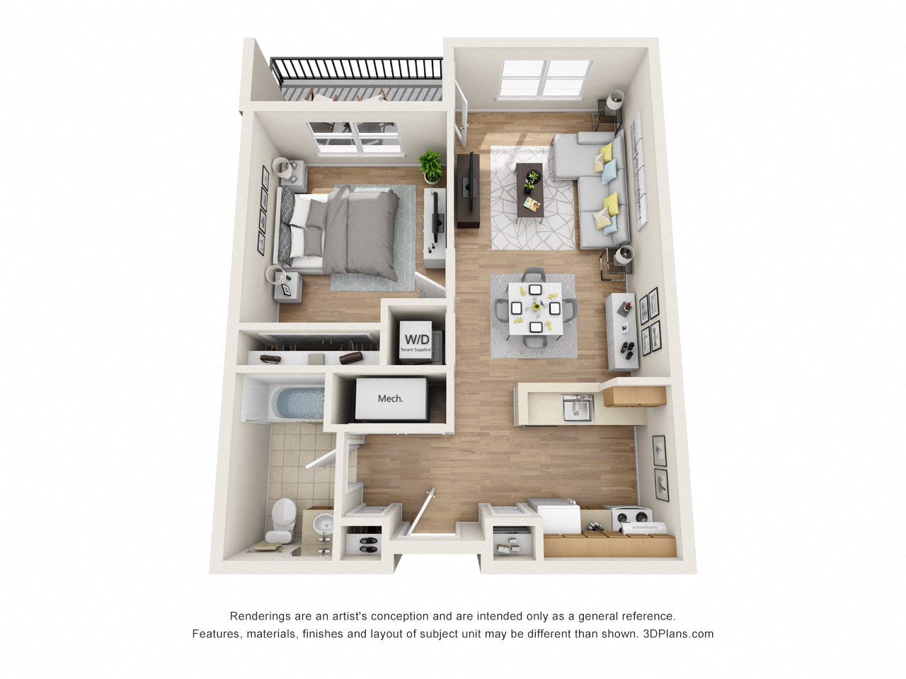 a 3 bedroom floor plan with a bathroom and a living room