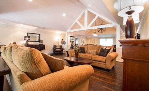 a living room with couches and a table