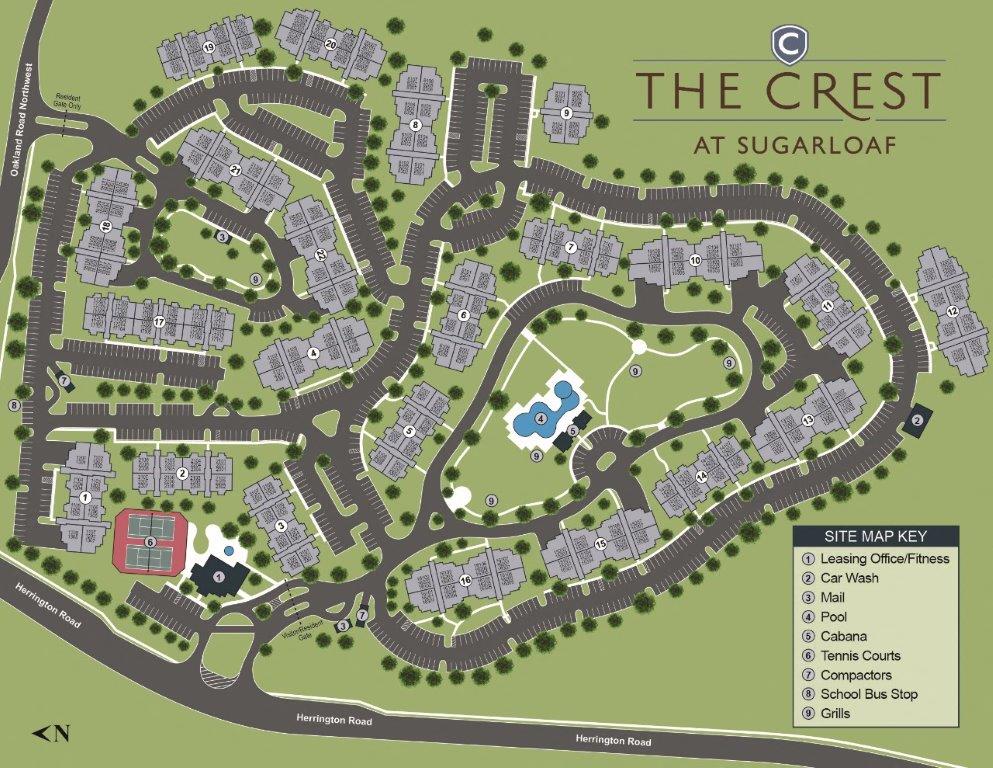 Site Map of community at The Crest at Sugarloaf, Lawrenceville, 30044