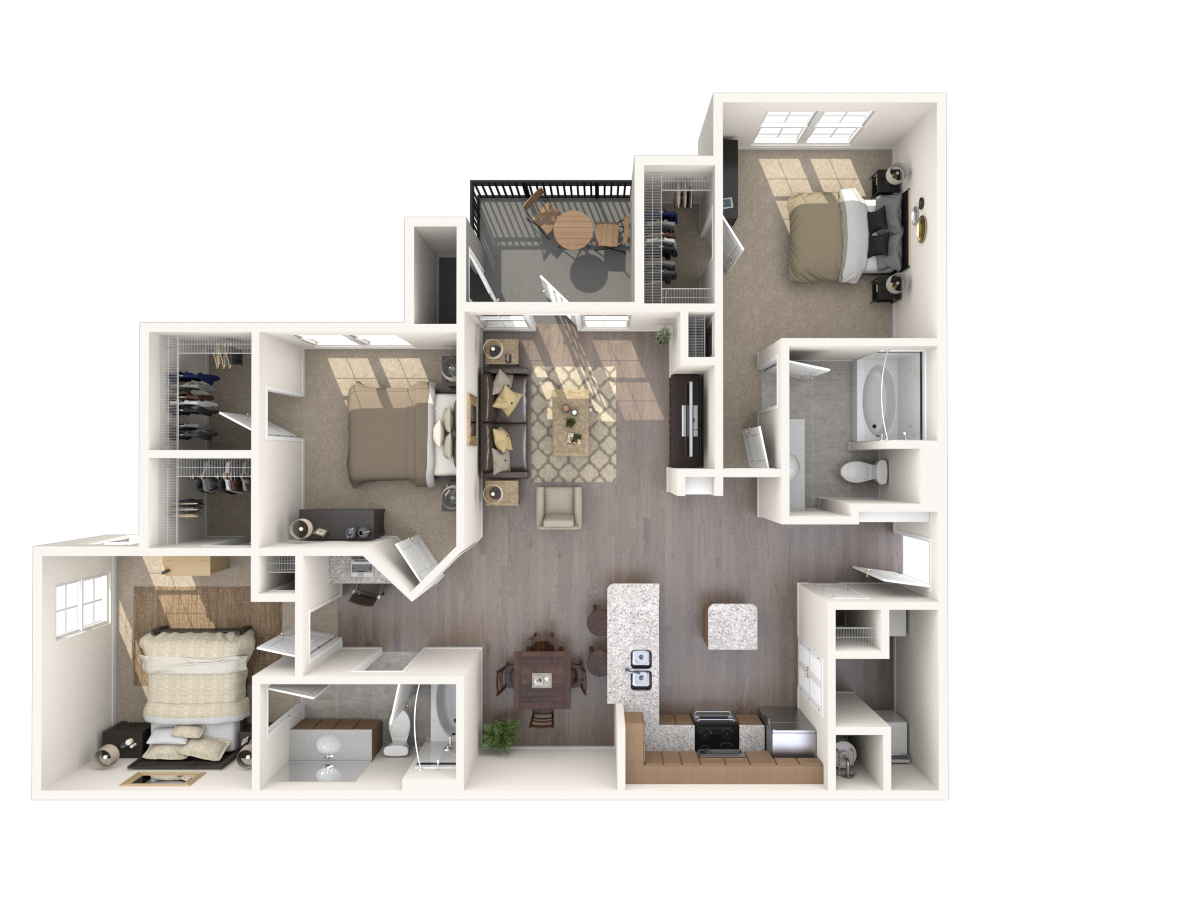 3 bedroom 2 bathroom The Rockefeller Floor Plan at The Crest at Sugarloaf, Lawrenceville