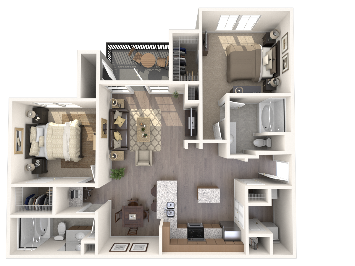 2 bedroom 2 bathroom  The Vanderbilt Floor Plan at The Crest at Sugarloaf, Lawrenceville, Georgia