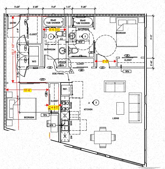 a floor plan of a house with different rooms and counters
