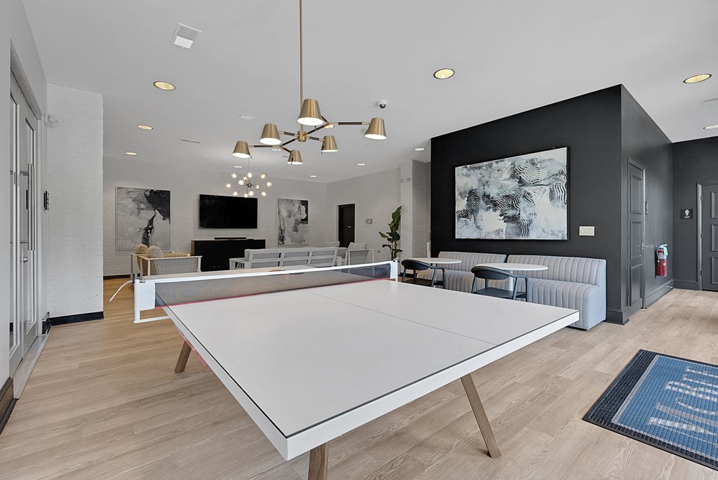 a ping pong table in a living room