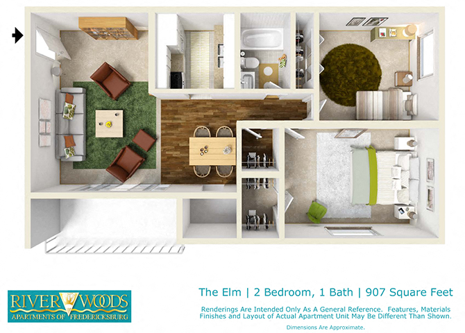 Riverwoods Apartments of Fredericksburg The Elm Floor Plan