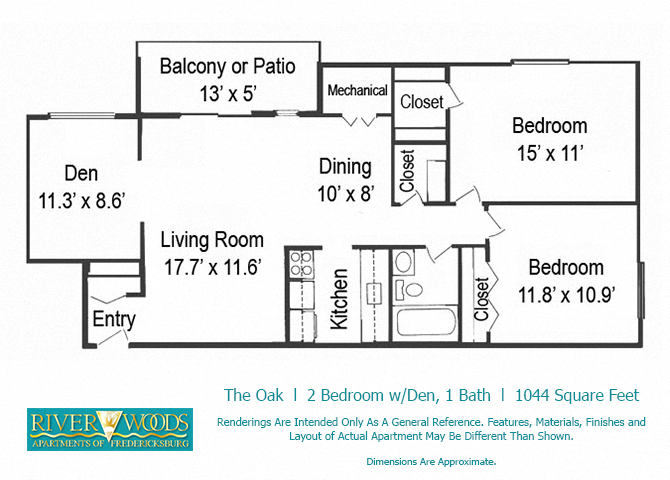 Riverwoods Apartments of Fredericksburg The Oak Floor Plan