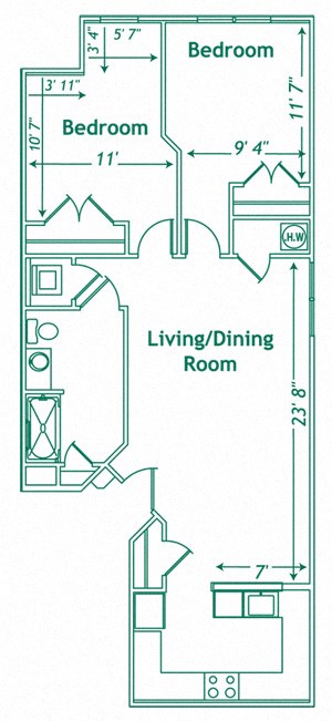 The Chestnut 2 Bedroom 1 Bathroom Floor Plan The Chestnut 2 Bedroom 1 Bathroom Floor Plan