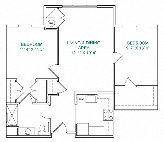 Victoria Park at Sassafras Meadows 2 Bedroom 1 Bath  Floor Plan
