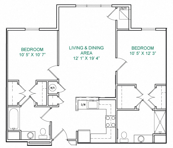 Victoria Park at Sassafras Meadows 2 Bedroom 2 Bath  Floor Plan
