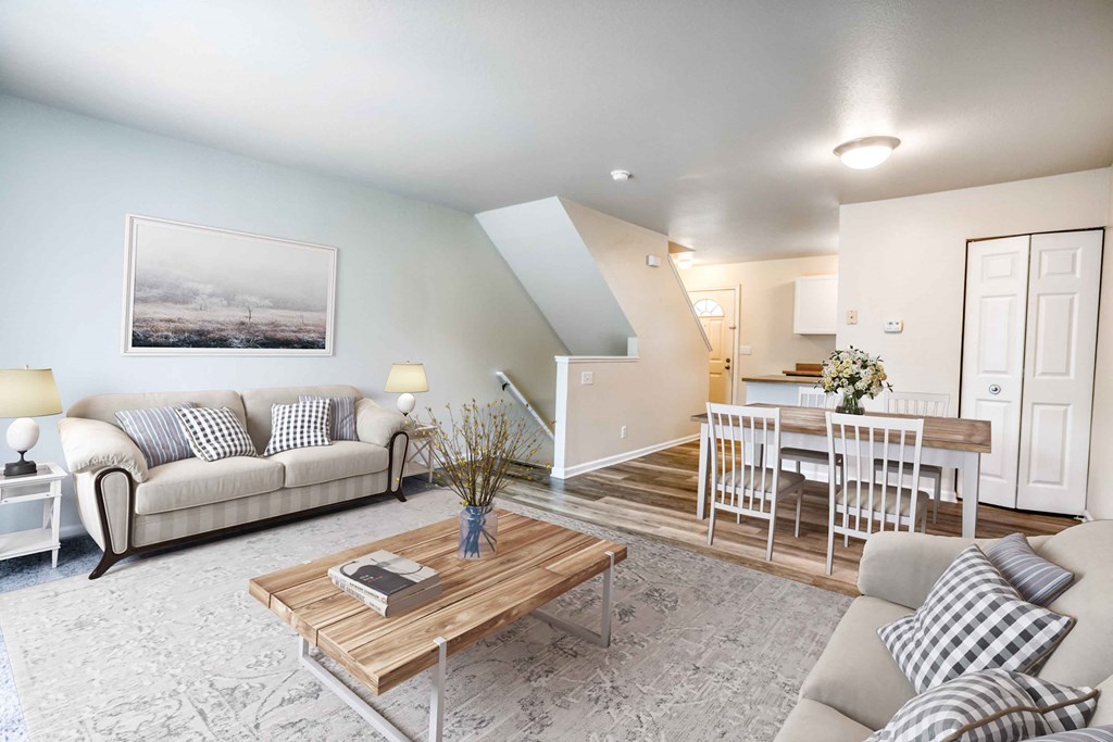 a living room with a couch and a table