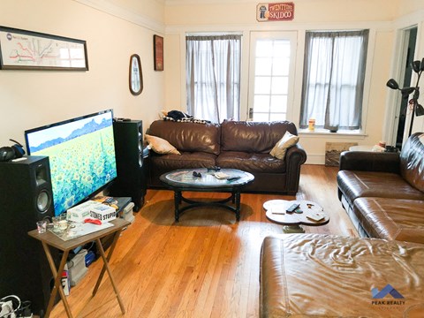 a living room with leather furniture and a tv