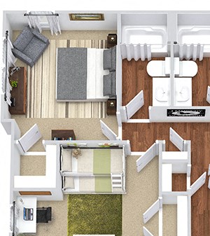 The Joplin 3D The Joplin 3D. 3 bedroom apartment. Kitchen with island open to living/dinning rooms. 2 full bathrooms. Walk-in closets. Patio/balcony.