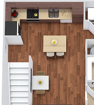 The Vaughan 3D The Vaughan 3D. 1 bedroom apartment. 1st floor entry. Kitchen with island open to living/dinning rooms. 1 full bathroom. Walk-in closet. Study area.