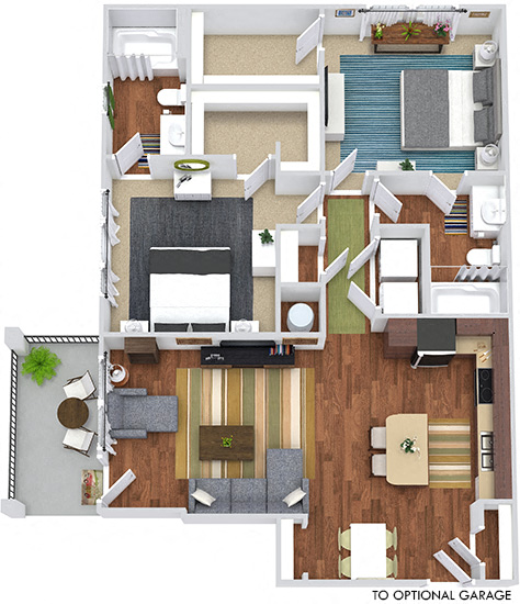 Davis 3D. 2 bedroom apartment. Kitchen with island open to living/dinning rooms. 2 full bathrooms. Walk-in closets. Patio/balcony.