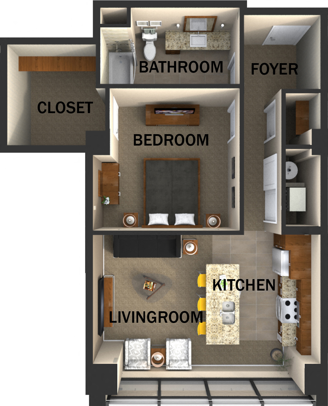 Suite Style AB One Bed  One Bath FloorPlan at Residences At 1717, Cleveland, 44114