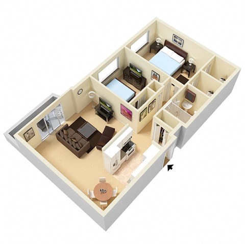 2 Bed Floor Plan at Trinity Towers, Bedford Heights, 44146