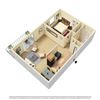 1 Bed 1 Bath Style G (with balcony)