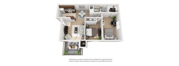 Plan 3 2 Bedroom 1 Bathroom 3D Floor Plan at Knollwood Meadows Apartments, California