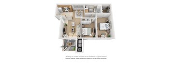 Plan 4 2 Bedroom 1 Bathroom 3D Floor Plan at Knollwood Meadows Apartments, California, 93455