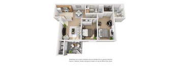 Plan 5 2 Bedroom 2 Bathroom 3D Floor Plan at Knollwood Meadows Apartments, Santa Maria, CA, 93455