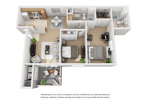 Plan 5 2 Bedroom 2 Bathroom 3D Floor Plan at Knollwood Meadows Apartments, Santa Maria, CA, 93455