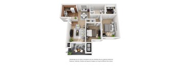 2 bed 1 bath Plan 2 floorplan at Sumida Gardens Apartments, Santa Barbara California