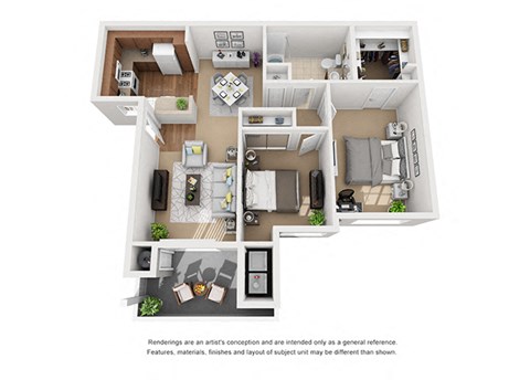 2 bed 1 bath Plan 2 floorplan at Sumida Gardens Apartments, Santa Barbara California