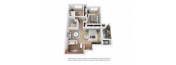 2 bed 2 bath Plan 3 floorplan at Sumida Gardens Apartments, California, 93111