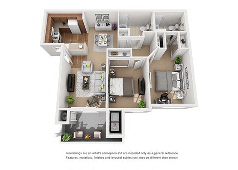 2 bed 2 bath Plan 4 floorplan at Sumida Gardens Apartments, Santa Barbara, CA