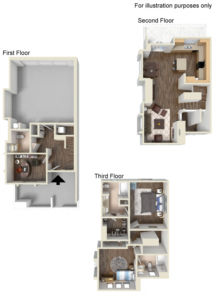3 Bed - 2.5 Bath Floorplan at Ontario Town Square Townhomes 380 East Bluebird Privado, Ontario