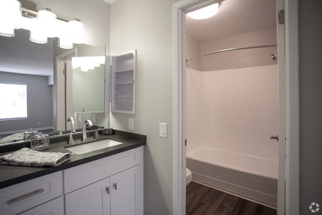 Renovated Bathrooms With Quartz Counters at Charter Oaks Apartments, Thousand Oaks, CA, 91360