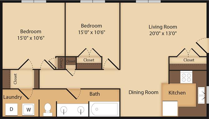 2 Bedroom | 1 Bath | 1000 SF