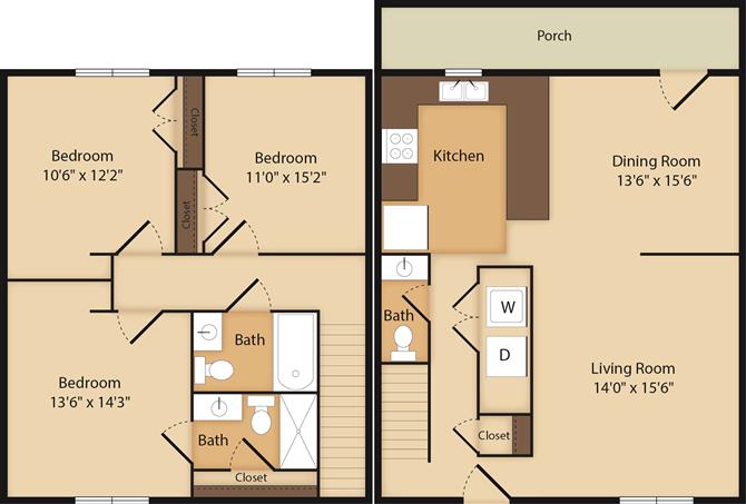 3 Bedroom | 2.5 Bath | 1600 SF
