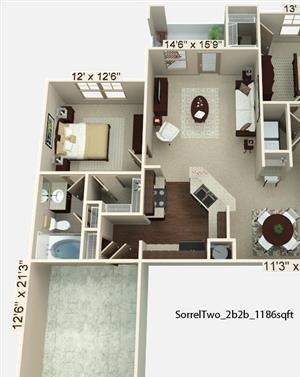 2 Bedroom | 2 Bath | 1186 SF 2 Bedroom | 2 Bath | 1186 SF