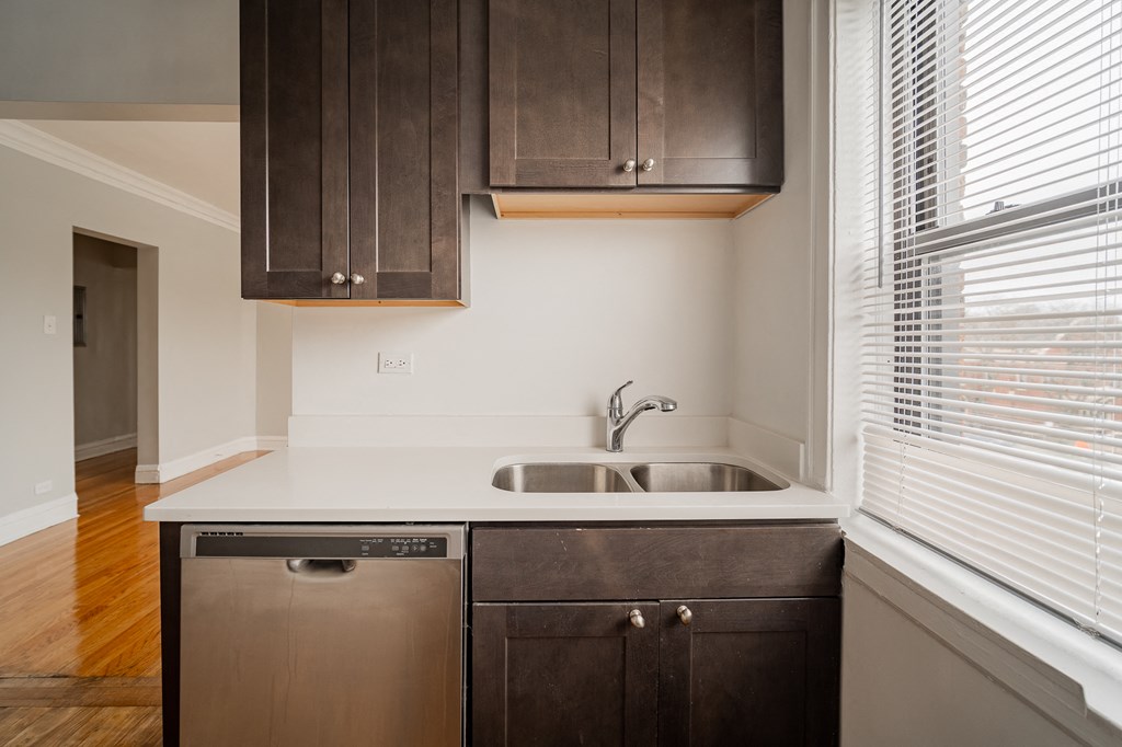 a kitchen with a sink and a dishwasher and a window