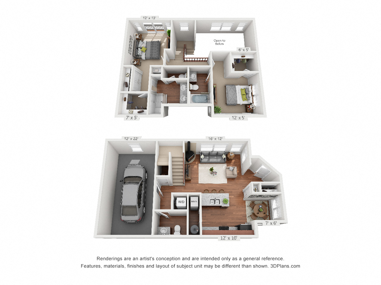 Two Bedroom Townhome Floor Plan
