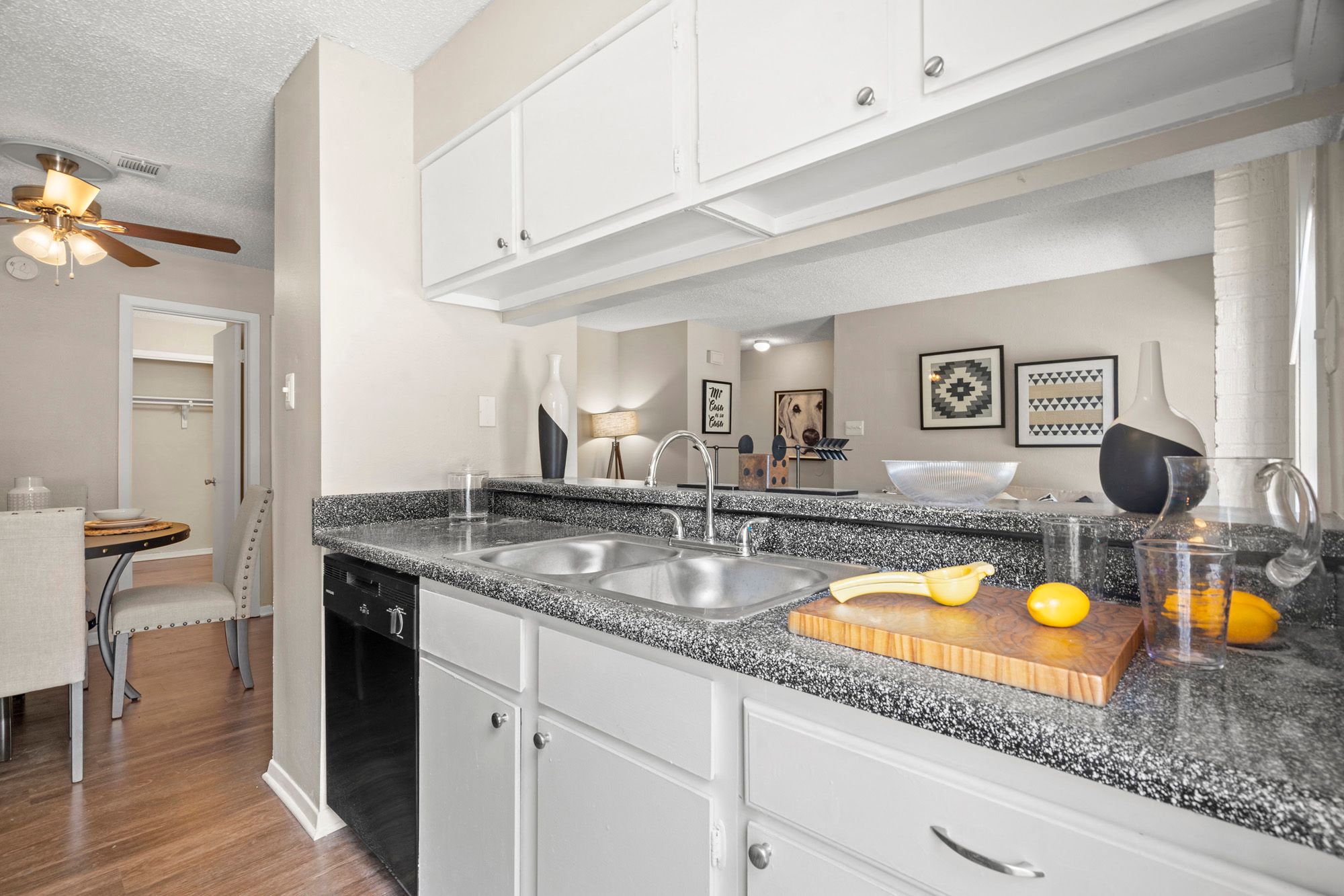 Kitchen, Dishwasher, Sink, Living Area, Dining Area