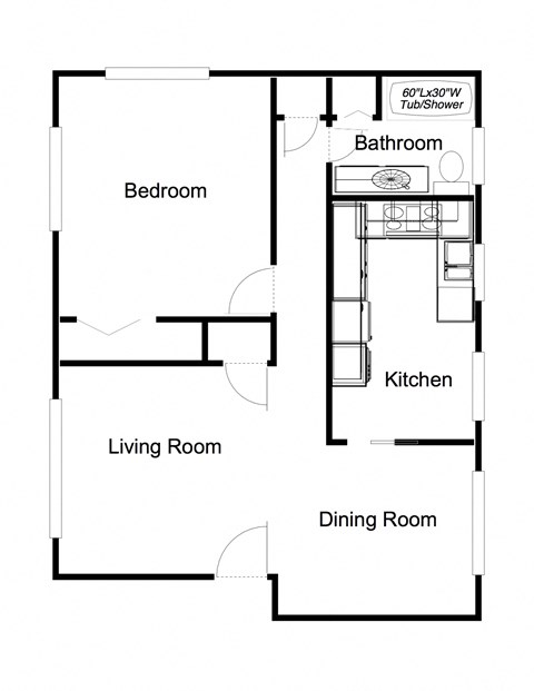 1 Bedroom floor plan for 848 Blair Avenue