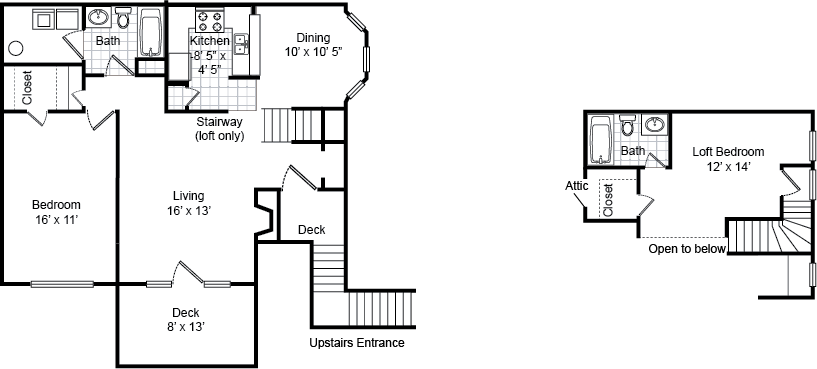 2 Bed 2 Bath Loft style