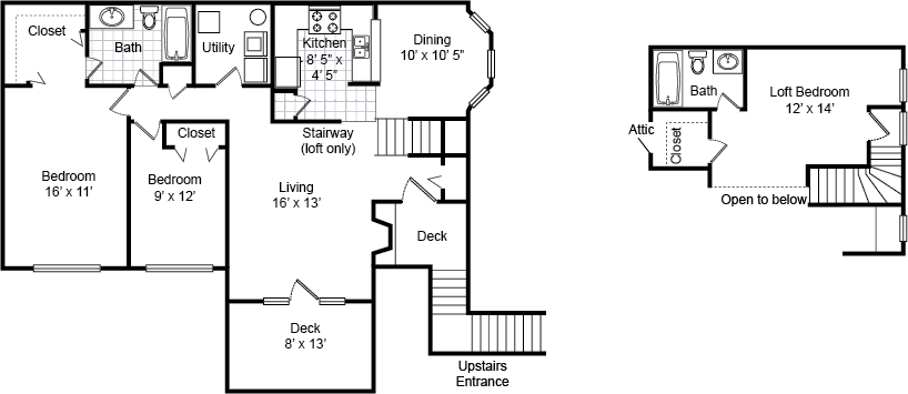 3 Bed 2 Bath Loft style