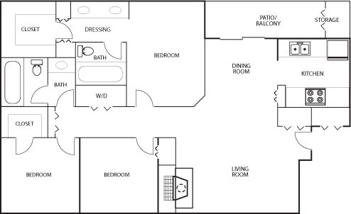 Floor Plan E Floor Plan E at Heritage Square Apartment Homes, Waco, Texas, TX