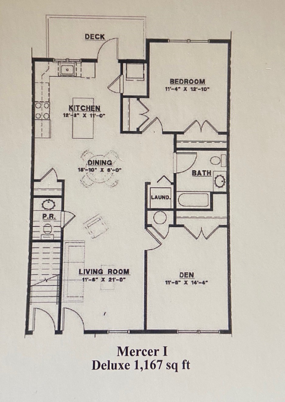 1 BR w/ Den 1167 sq. ft. Mercer I Deluxe