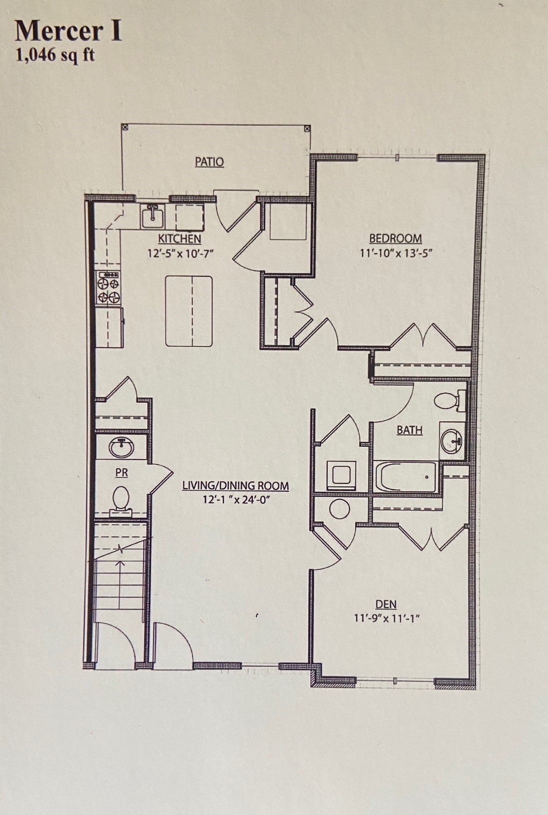 1 BR w/ Den 1046 sq. ft. Mercer I